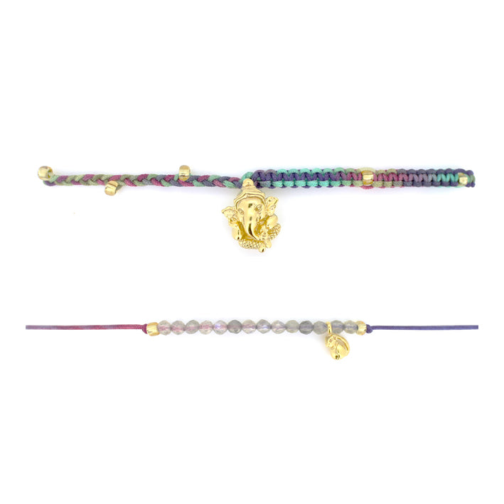 Elegant Ganesh charm bracelet set featuring colorful threads