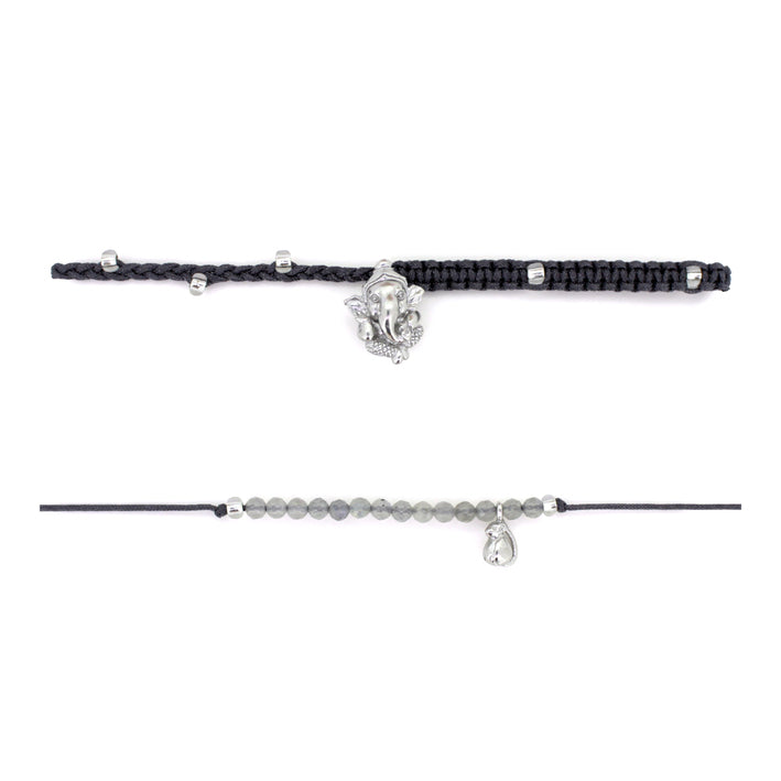 Ganesh bracelet set featuring a silver Ganesh and Musika charm