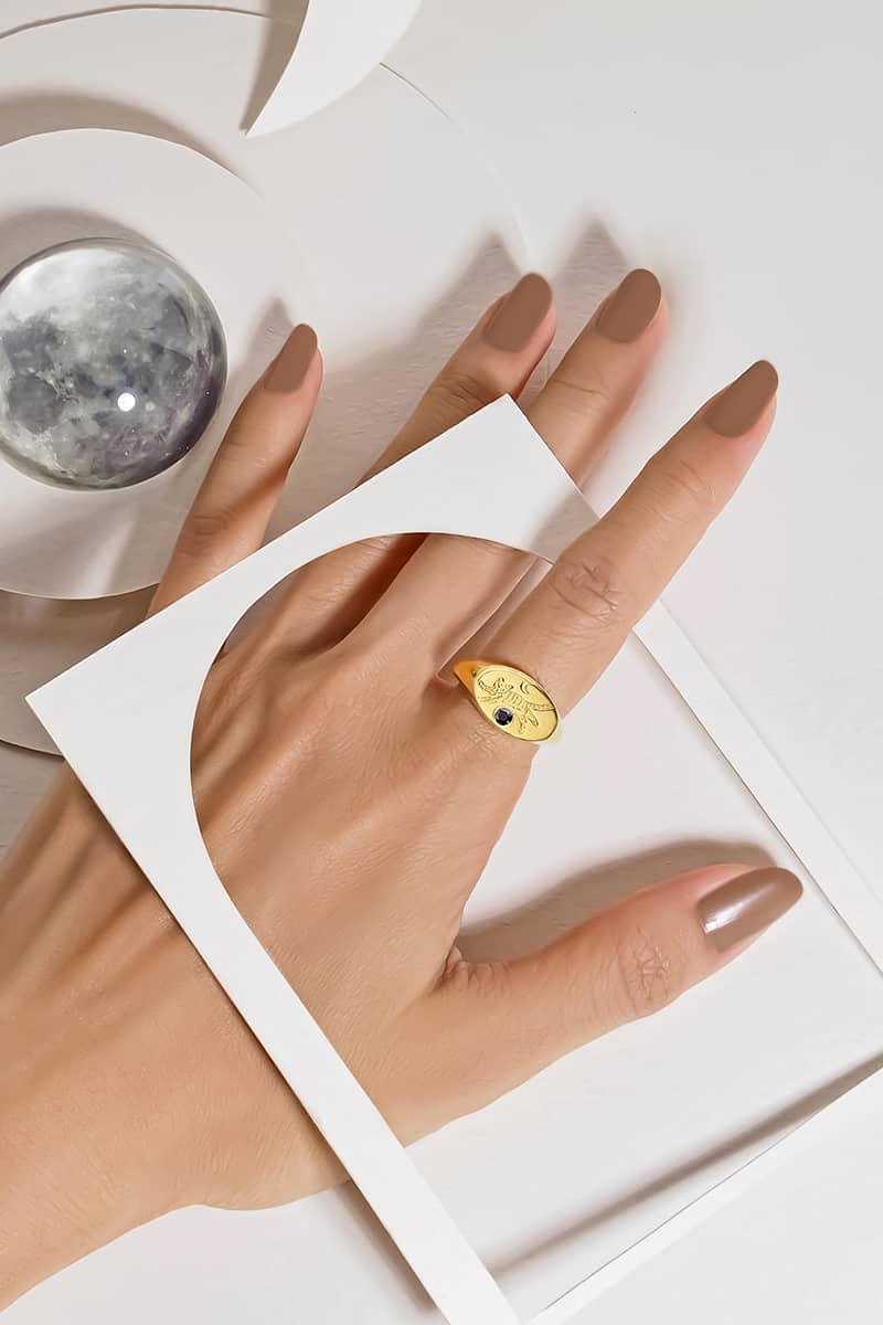 Murmur Cat Running Oval Signet Ring 925 Sterling Silver