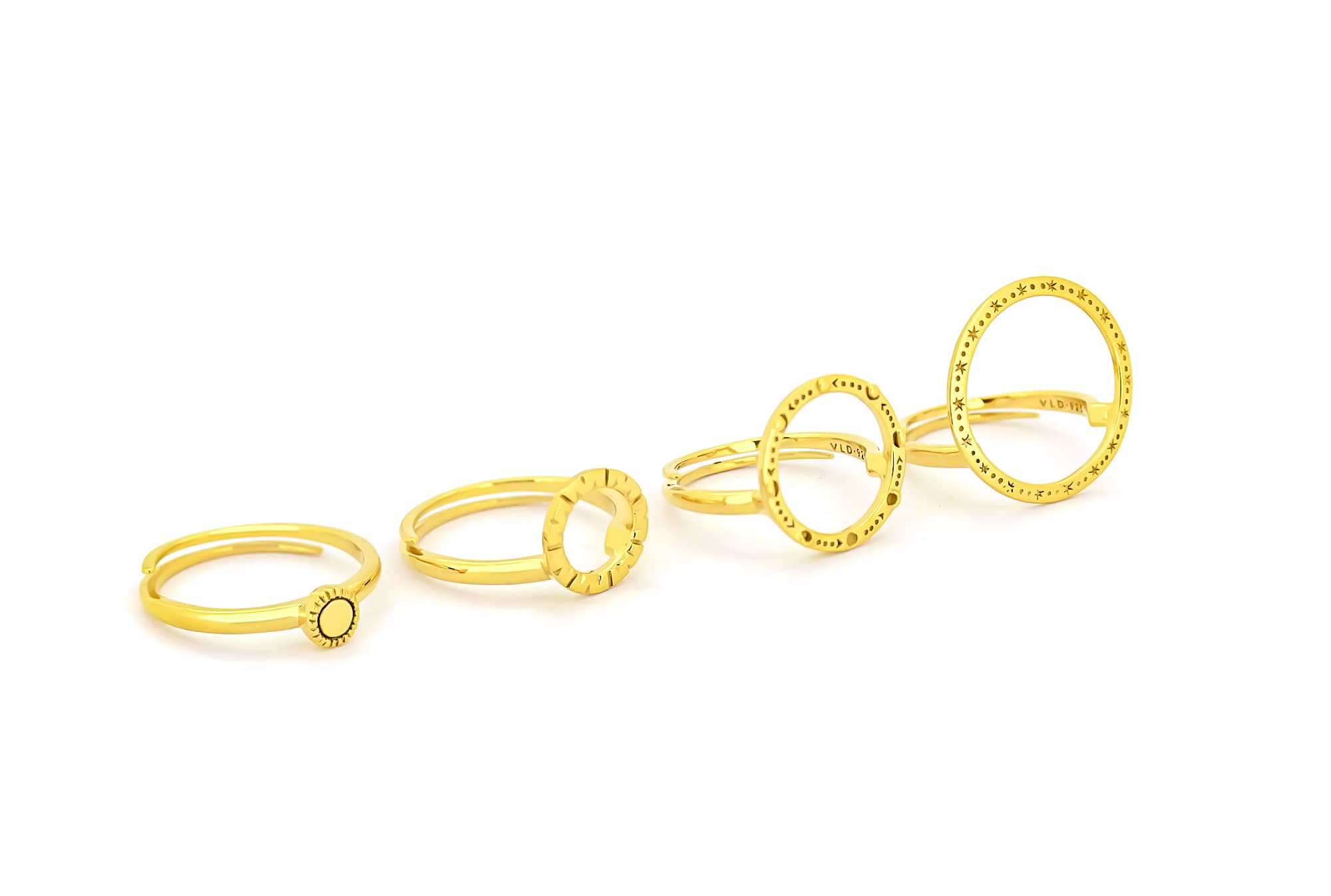 Beautiful gold ring set inspired by stars and the solar system.