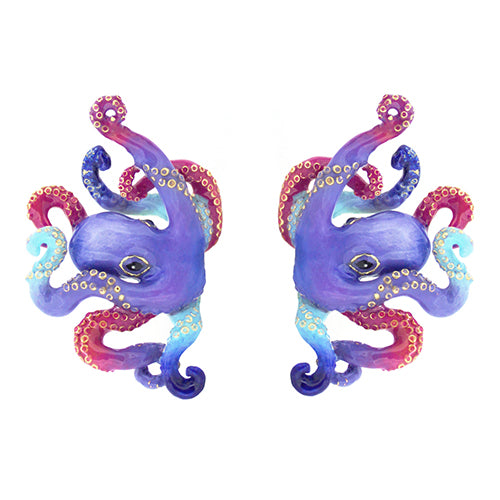 Purple Octopus Earrings