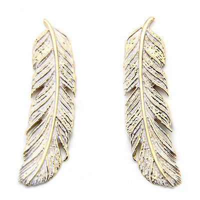 Feather Earrings Gold-White