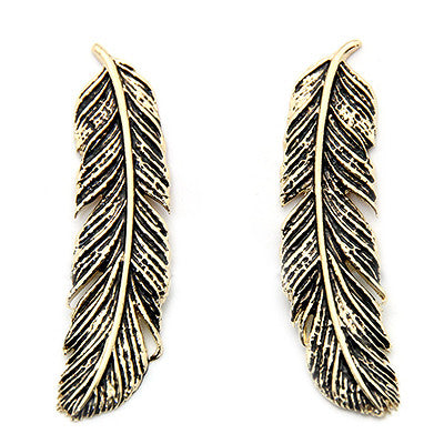 Feather Earrings Gold-Black