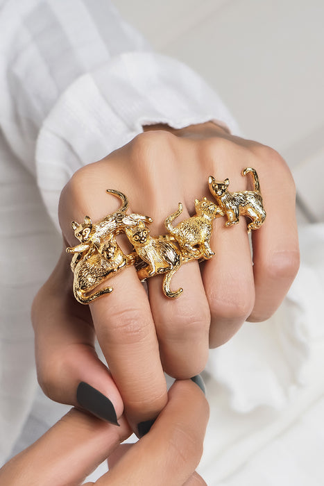 Murmur Standing Cat Ring 925 Sterling Silver