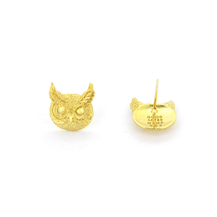 Merry Great Horn Owl Stud Earrings 925 Sterling Silver
