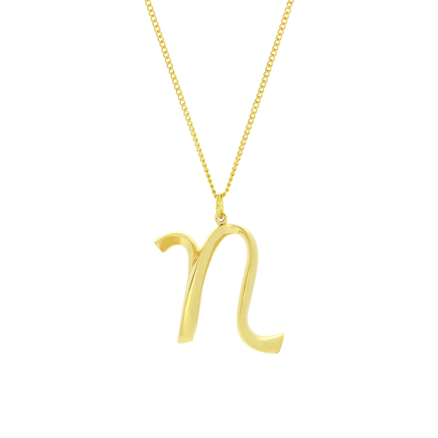 Gold-colored necklace with a beautiful letter N pendant.