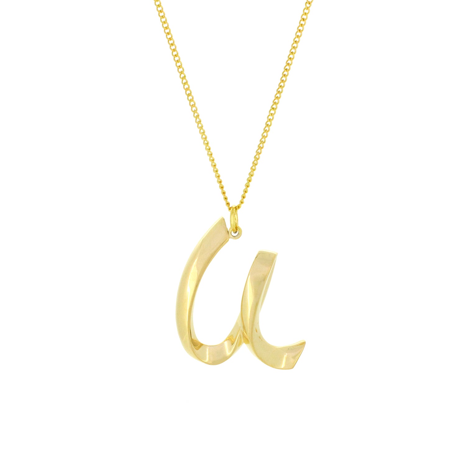 Gold-colored necklace with a beautiful letter U pendant.