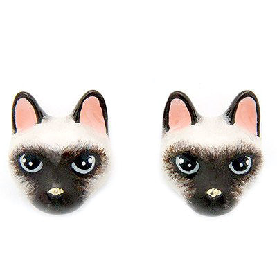 Cute Siamese cat face earrings for animal lovers