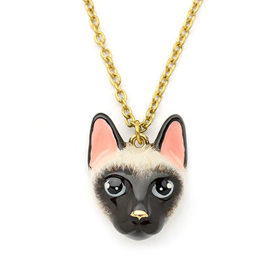 Charming Siamese cat pendant necklace on a gold chain