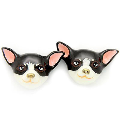 Playful earrings showcasing adorable Chihuahua features, perfect for dog lovers.