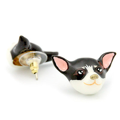 Playful earrings showcasing adorable Chihuahua features, perfect for dog lovers.