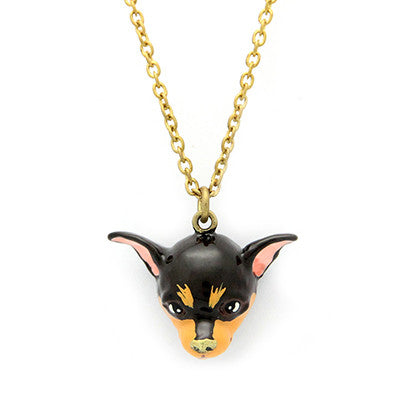 Handmade Chihuahua head pendant necklace with gold chain, perfect for dog lovers.