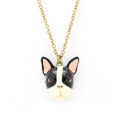 Cute French Bulldog head pendant necklace with gold chain