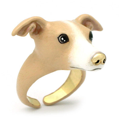 Handcrafted ring featuring a head of an Italian Greyhound with detailed facial features.