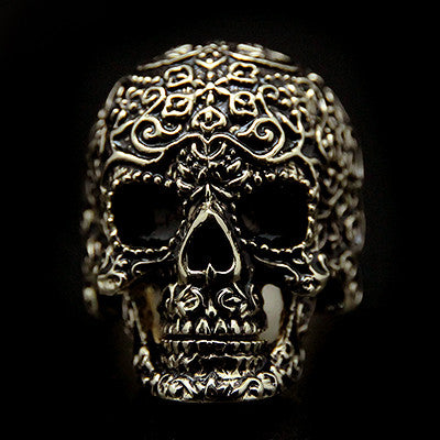 stylish gothic skull ring featuring detailed patterns