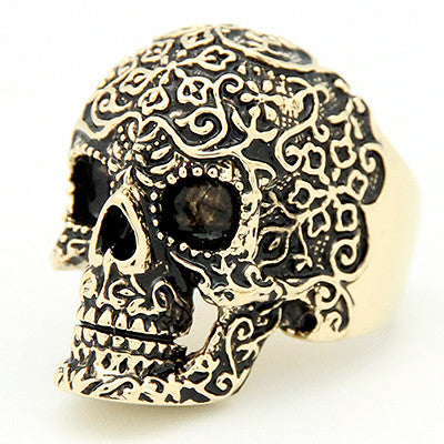 stylish gothic skull ring featuring detailed patterns