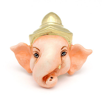 A stunning Ganesh ring adorned with a golden crown, featuring large elephant ears and expressive eyes, all crafted in soft pastel hues.