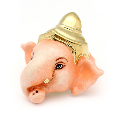 A stunning Ganesh ring adorned with a golden crown, featuring large elephant ears and expressive eyes, all crafted in soft pastel hues.