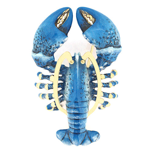 Unique lobster-shaped enamel brooch in vibrant blue.