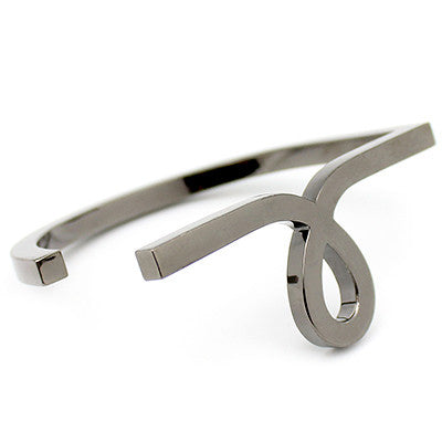 Silver-toned bangle with a stylized script small 'L' design.