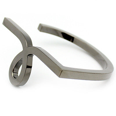 Silver-toned bangle with a stylized script small 'L' design.