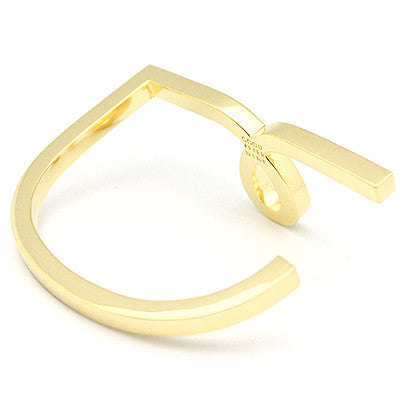Stylish gold bangle featuring a unique script-style small "L" design.