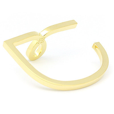 Gold bangle featuring a unique script-style small "L" design.