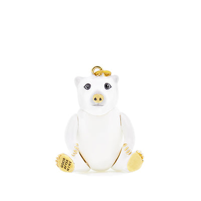 White bear pendant featuring a cute design with black eyes and a gold nose, perfect for animal lovers.