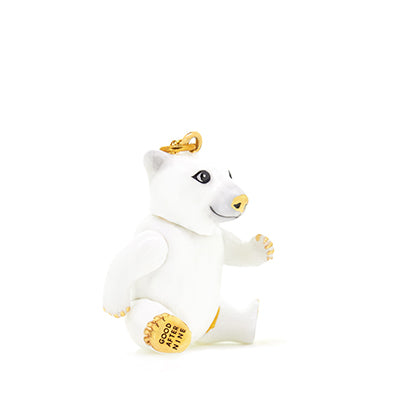 White bear pendant featuring a cute design with black eyes and a gold nose, perfect for animal lovers.