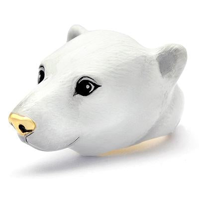 White bear ring featuring a cute design with black eyes and a gold nose.