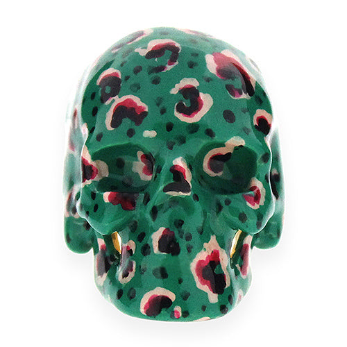 Unique skull ring showcasing a colorful leopard pattern.