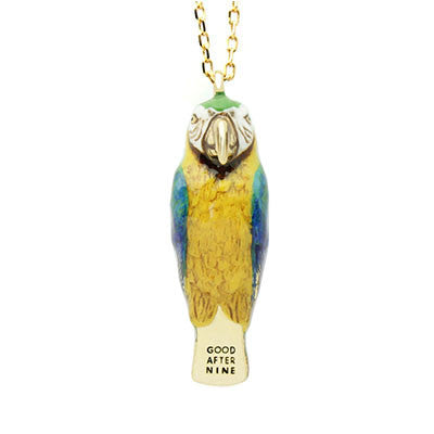 Beautifully crafted hand-painted blue macaw whistle necklace.