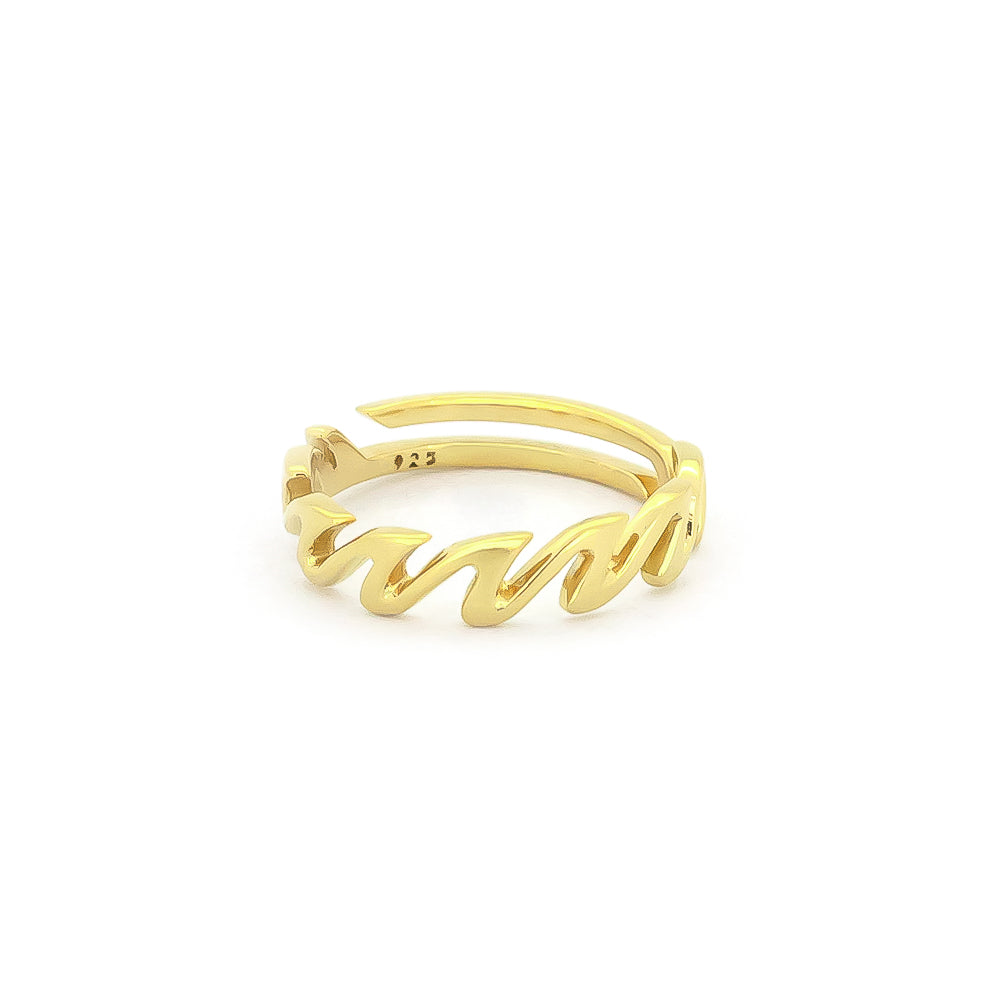 Unique gold ring designed in a wave pattern.