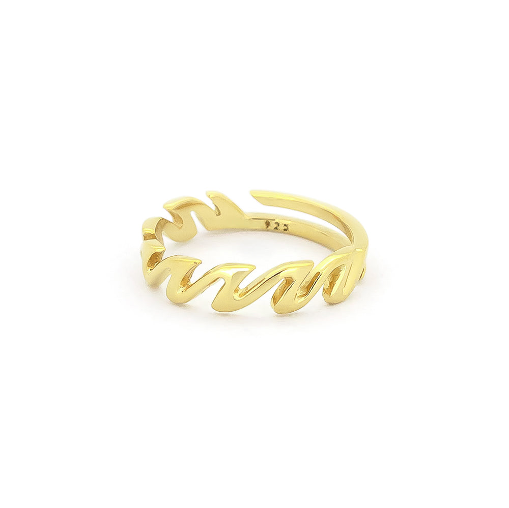 Unique gold ring designed in a wave pattern.
