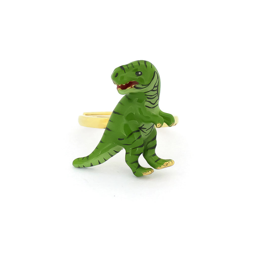 Unique green T-Rex ring with adorable details.