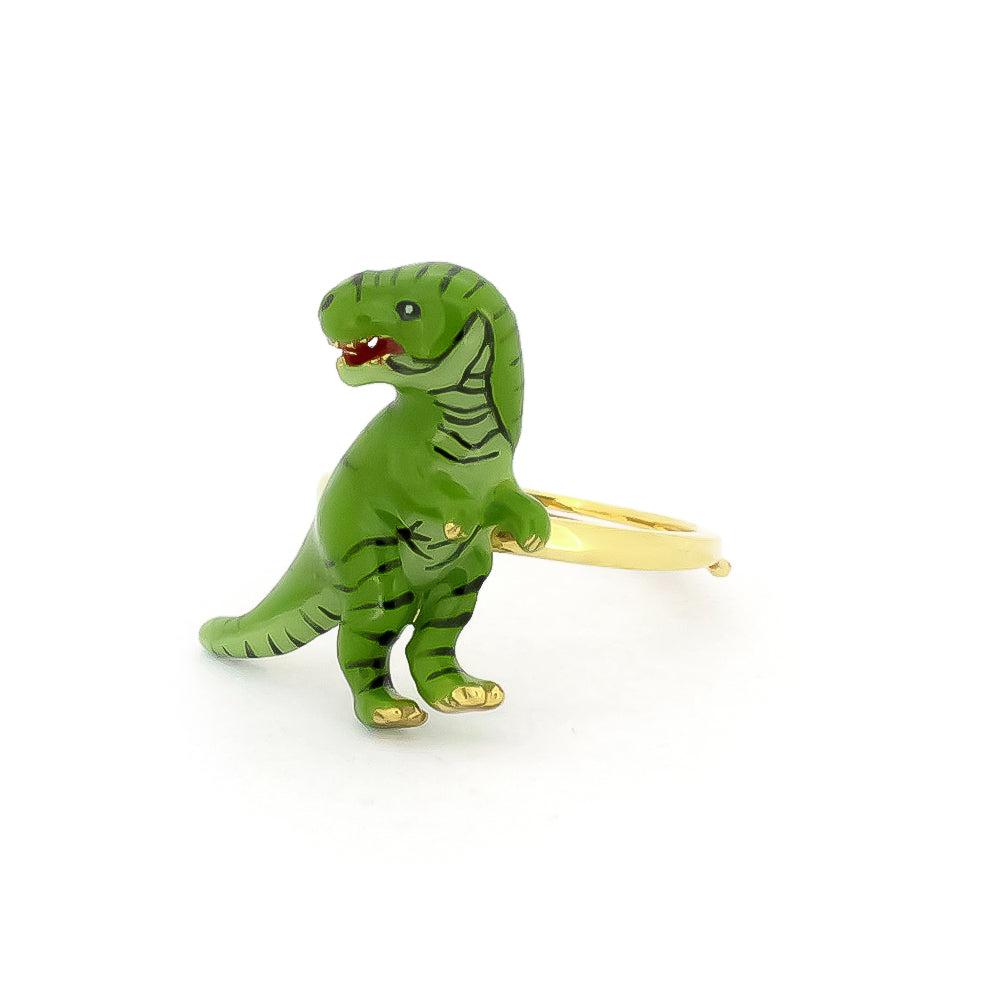 Unique green dinosaur ring with adorable details.