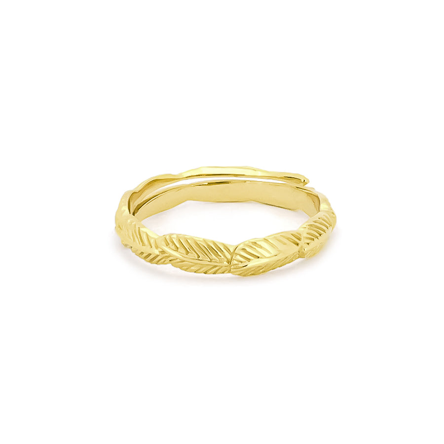 Minimalist gold ring with feather detailing